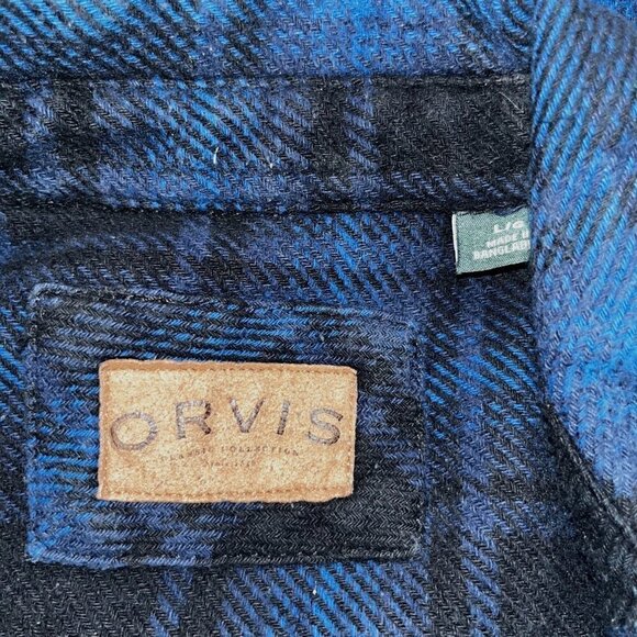 ORVIS Heavy Flannel Button Down Shirt Shacket - Black & Blue Plaid - EUC - LARGE - Picture 6 of 9